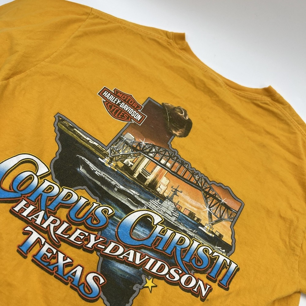 Harley Davidson Corpus Christi T Shirt Mens M Yellow Motorcycles Biker lone Star